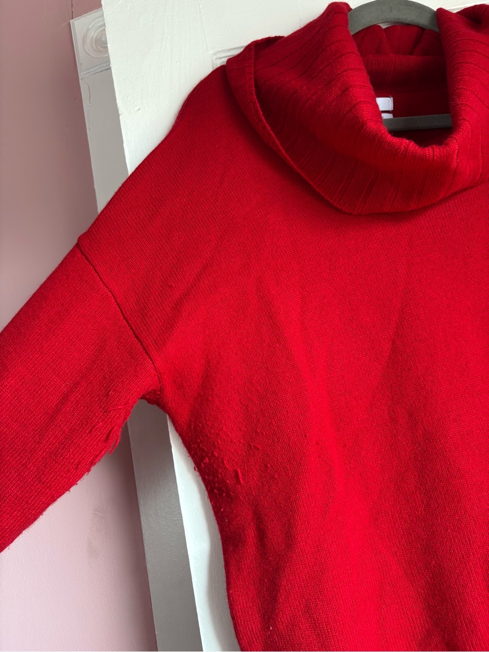 Halston 100% Extra Fine Merino Wool Cowl Neck Sweater Red Size XL - Picture 2 of 5
